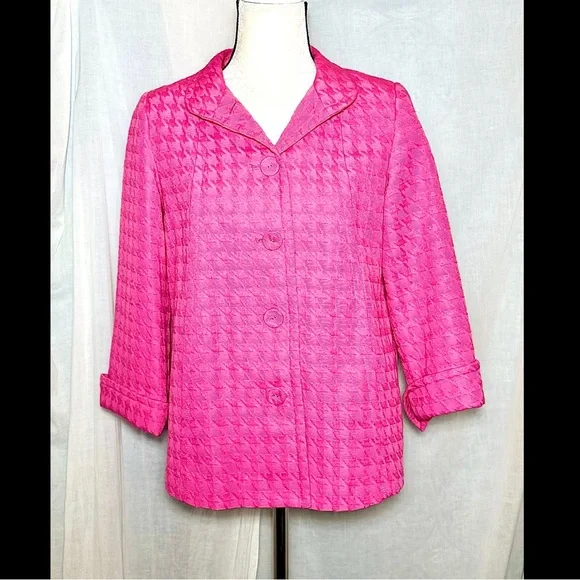 Linea By Louis Dell’Olio Houndstooth Check Cotton Jacquard Swing Jacket Sz XS/S - Picture 2 of 8